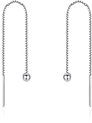 Semplici orecchini a sfera in argento Sterling 925 per donne con perline pendenti a nappa lunga catena infila orecchini per piercing doppi multipli 70 mm 120 mm, Argento sterling