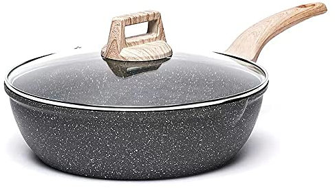 CAROTE Sartenes Antiadherentes 28 CM con Tapa, Sartén Wok Induccion Piedra Aluminio Fundido, Mango Robusto, Apta Para Todo Tipo de Cocina