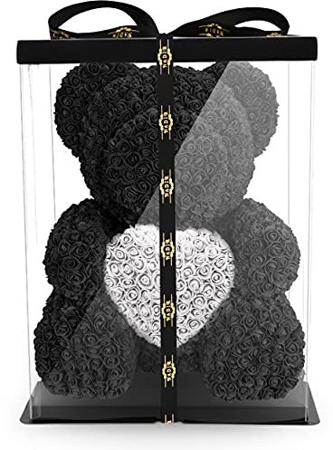 NADIR Orsetto di rose con confezione regalo, regalo di compleanno per donne, regalo di compleanno, anniversario, rose, orsacchiotto (nero, 70 cm)