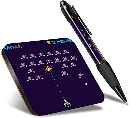 DV DESIGN 1 x Eco Square Coaster & 1 Pen Set - Gamer Retro Game Console Geek Drink Cup Mug Glass Table Protection Mat #14709