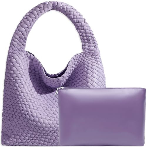 JINMANXUE Damen-Handtasche aus veganem Leder, handgewebt, modische Schultertasche, Top-Griff, Unterarmtasche mit Geldbörse, Veilchen, Large