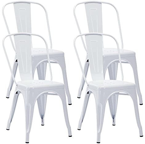 Duhome Bistrostühle Metallstuhl 4er Set aus Eisen Esszimmerstuhl mit Rückenlehne, Stapelbare Küchenstühle Industriedesign, Weiß