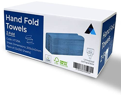 Lot de 3000 serviettes en papier bleues pliées en Z extra résistantes et super absorbantes 1 pli