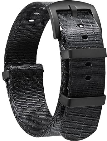 BINLUN Nylon Watch Straps Thick G10 Premium Ballistic Multicolor Replacement Watch Bands with Silver/Black Stainless Steel Buckle for Men Women 18mm 20mm 22mm 24mm（B-Black，22mm）