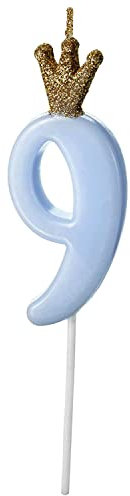 Geburtstagskerze 9 Zahlenkerze 9 Kerze 9. Geburtstag Junge Kuchendeko Geburtstagstorte Kerze Zahl 9 Blau Gold 9,5cm