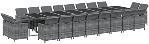 vidaXL 21-TLG. Garten-Essgruppe mit Kissen Poly Rattan Grau