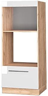 Vicco Mikrowellenschrank Fame-Line, Weiß Hochglanz/Goldkraft Eiche, 60 cm offen