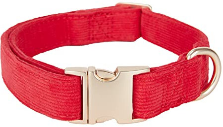 YUDOTE Ultraweiches Hundehalsband natürliche Baumwolle Cord für Kleine Hunde mit empfindlicher Haut,Rot