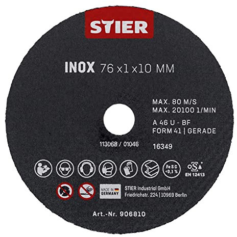 STIER Trennscheibe Edelstahl/Inox 76 x 1 x 10 gerade 10 Stk