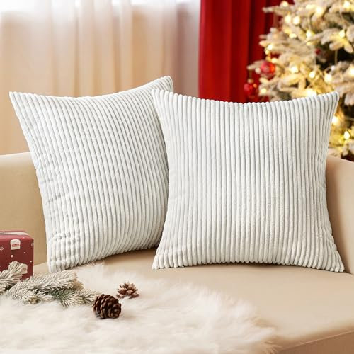 EMEMA Kissenbezug 50x50 cm Kordsamt Kissenbezüge Dekokissen Sofakissen Cord Kissenhülle Zierkissenbezug Kord Dekorative Weiche für Sofa Wohnzimmer Schlafzimmer 2er Set Reines Weiß