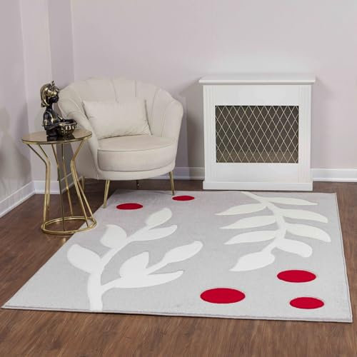 Livabliss Dijon Teppich Läufer modern – Abstrakt Design in Marmor Optik für Wohnzimmer 80x150 cm, Esszimmer, Schlafzimmer – Marmor Teppich groß, weicher Teppich Kurzflor, Teppich Hellgrau, Rot, Weiß