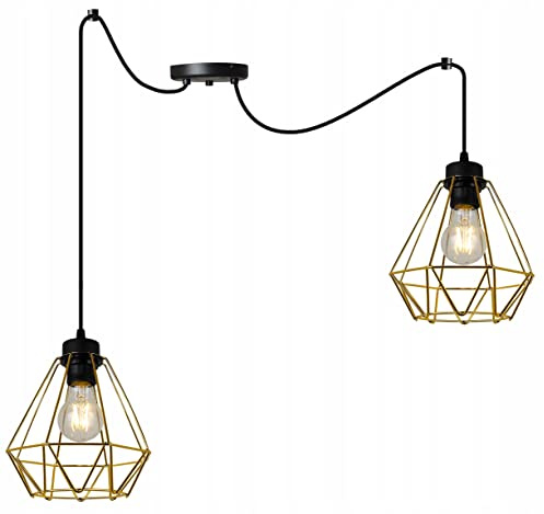 Light-Home Corral Retro Lampe - Hängelampe Hängeleuchte - Deckenlampe Industrial für Wohnzimmer Schlafzimmer und Esszimmer - Pendelleuchte aus Metall - 2 - Flammig - Schwarz und Gold