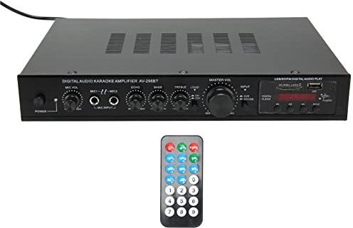 Septpenta Bluetooth Verstärker, 300 W, Fünf Kanäle, Drahtlos, Ohne Latenz, Hochleistungs Bluetooth Verstärker mit 2 Mikrofonen, Heimkino Lautsprecher mit Fernbedienung, Schwarz(EU)