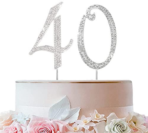 Tortendeko Silber Strasssteine Happy Birthday Cake Topper für Geburtstag Deko (40)
