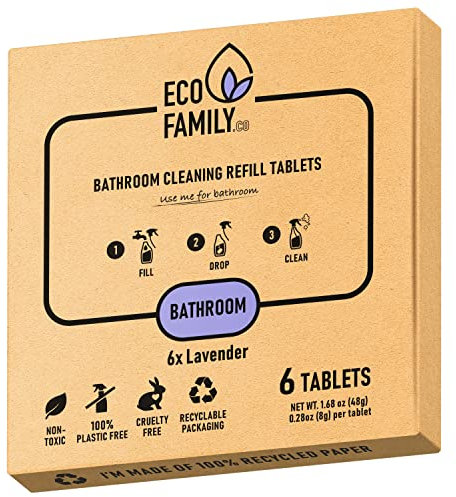 Eco Family, Bathroom Cleaning Tablets Refill (6x 8g) | Eco-Friendly, Plastic-Free, Non-Toxic, Cruelty-Free | Lavender Scent | For All Bathroom Surfaces | Dissolve in Water