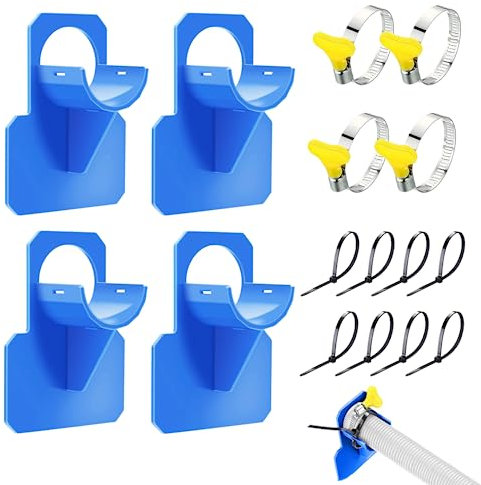4 Stück Pool Schlauchhalter, Schwimmbad Rohrhalterung,Pool Rohrhalterung,Poolrohrhalter Knickschutz aus Kunststoff, mit Kabelbinder und Schlauchschellen,Anti-Reißen,für weniger als Ø38mm Poolschlauch