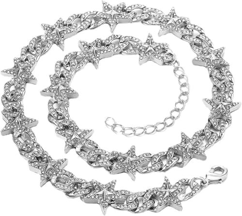 GFYWZ Halskette Anhänger Hip Hop Rap Iced Out Kette Stern Halskette Schmuck Pentagramm Kubanische Kette Halskette für Frauen Männer Trendschmuck Geburtstagsgeschenke für Frauen Männer