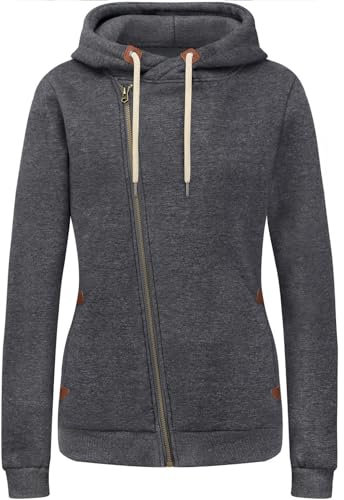 KEBORUILA Damen Sweatjacke Vicky Zip Hoodie Sweatjacke Kapuzenpullover Pullover mit Kapuze Dunkelgrau XL