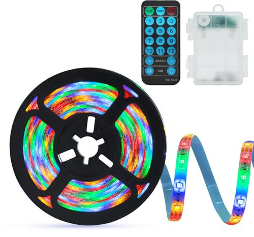 ZAIYW Tira de luces LED 3 Metro 192 con pilas, retroiluminación multicolor con mando a distancia, temporizador, tiras interiores para armario, cocina, dormitorio