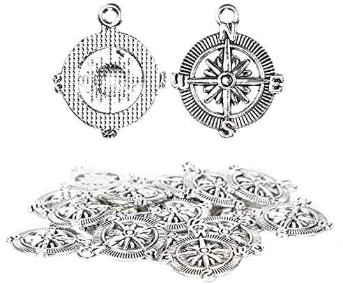 Hapivida Wikinger Kompass Anhänger, Stilvolle Schmuckanhänger Metalllegierung 20 Stück mit Loch für DIY Schmuck Halsketten Armbänder Accessoires