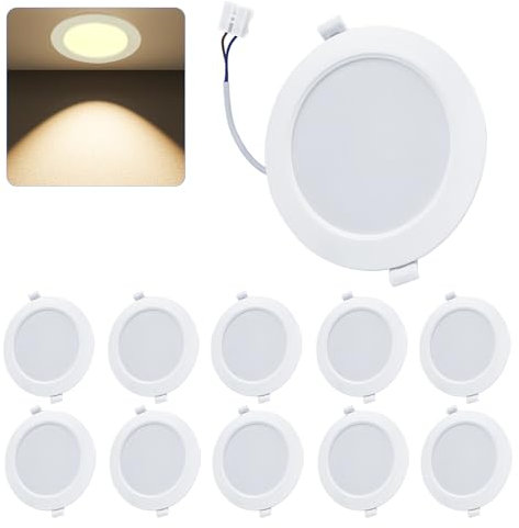 WeshLMPO LED Einbaustrahler 230V Flach 10er Set, 9W Deckenstrahler LED Spots, IP44 Deckenspots Led Einbauleuchten 920 Lumen Warmweiß 3000K, für Schlafzimmer Badezimmer Wohnzimmer Küche