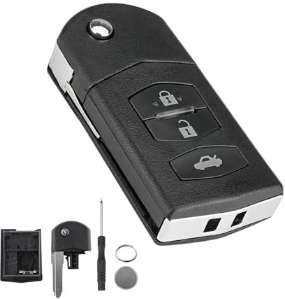 3 Tasten Autoschlüssel Flip Fernbedienung Austausch Gehäuse für Mazda 2 3 5 6 RX-8 Lou mit Schraubendreher und Schlüsselring und CR1620 Batterien