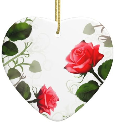 Floral Rose Efeu mit Blättern Frühling Weihnachtsschmuck Keramik Ornament Herz Ornamente Weihnachtsbaum Keramik Hängende Ornament für Weihnachtsbaum Dekorationen