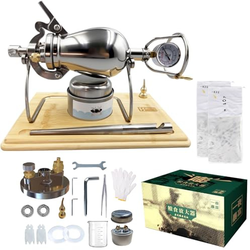 jvsufuik 230 ml Chinese Popcorn Maker, 304 Stainless Steel Popcorn Machine with Wooden Board Base, Dual Pressure Valve Popcorn Machine, Hot Air Popper Popcorn for Party