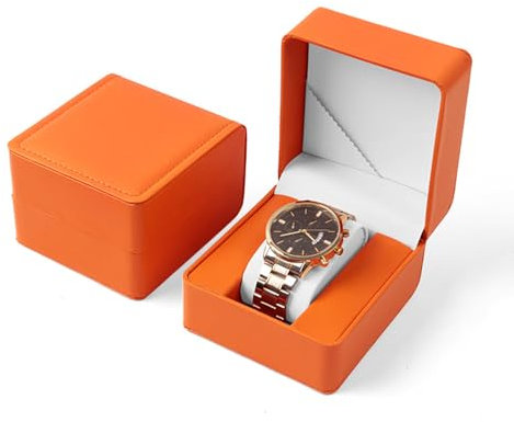 YekouMax Boite A Montre, Boîtes Cadeau avec Coussin pour La Plupart des Montres, Montre Connectée et Bijoux Accessoire, Coffret Montre en Cuir PU pour Cadeau Homme (1, Orange)