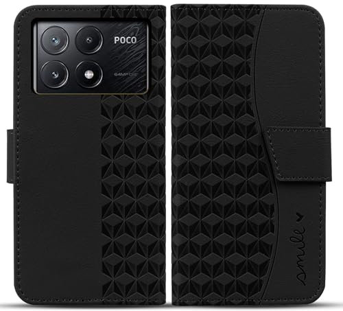 Rostsant Xiaomi Poco X6 Pro Handyhülle Premium PU Leder Schutzhülle Flip Case Brieftasche Kartenschlitz Hülle Rundumschutz für Xiaomi Poco X6 Pro Schwarz