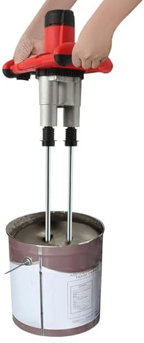 2800W Doppel Rührwerk 6 Gang Handrührwerk 220V-50Hz 0-690rpm Mörtelrührer Betonmischer Für Ölfarbe, Zement, Druckfarbe, Mörtel (Rot)
