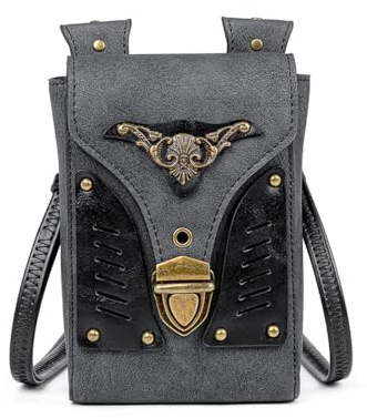 Hsthe Sea Retro Mini Damen Handytasche Punk Steam Slant Shoulder Handtasche Mittelalter Vintage Ledertasche Handyhalter