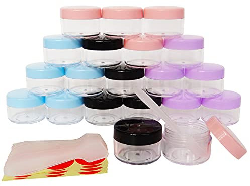 Wopanxye 20pack 15ml Makeup Sample Jars, BPA Free, Small Empty Cosmetic Container, Plastic Round Pot Screw-up Cap Lid, Travel 15g Jar for Lip Gloss Scrubs Salves Ointments Facial Creams Bath Lotions