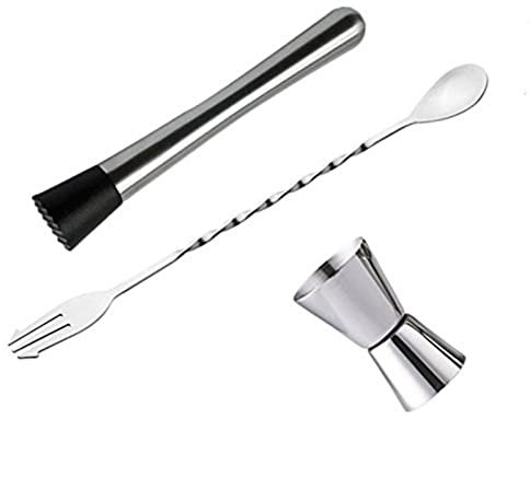 Cuillère à mélanger pour Cocktail, Muddler et Jigger de 15ml et 30ml, Ensemble d'outils de Barre en Acier Inoxydable pour Les Essentiels des Outils de Bar à Domicile