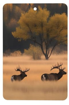 BROLEO Wildlife Jagd Hirsch Bär Elch Bild Rechteck Auto Lufterfrischer Karten Set mit 4 Scheiben: Hängende Duftkarten für Schlafzimmer, Badezimmer, Auto, Innendekoration