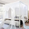 South to East Weiß Betthimmel-Vorhänge, 4 Ecke, Bettüberdachung, Elegante Bettvorhänge für Schlafzimmer-Dekor, 75D-Polyester-Netz, 4 Öffnungen, einfache Installation, Bettvorhang