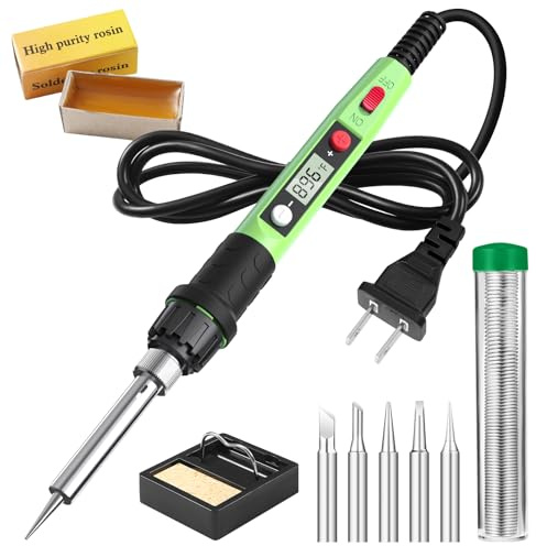 Soldering Iron Kit, 80W 110V LCD Digital Soldering Iron Kit with Ceramic Heater, Portable Welding Kit with 5 Attachments, Soldering Tube Holder, Sponge, Soldering Paste for Metal