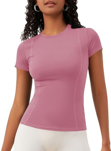 IECCP Damen Sport T-Shirt Kurzarm Fitness T-Shirt Funktionsshirt Yoga Shirt Damen Rückenfreies Oberteil Laufshirt Top Sport Shirts Performance Tee graurosa M