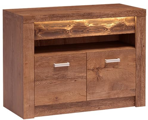 Lomadox Fernsehschrank Fernsehtisch TV Board Unterschrank Medienschrank Kommode Wohnzimmerschrank modern in braun mit LED Beleuchtung