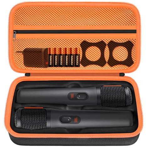 HESPLUS Mikrofonhülle, kompatibel mit JBL PartyBox Wireless Mic/JBL Wireless Two Microphone System, tragbare Handheld-Dual-Mikrofon-Reisetasche, Organizer, Aufbewahrungsbox für Empfänger, Batterien,
