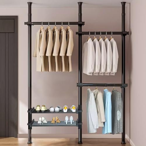 WPPTNSFY Teleskop Garderoben mit Tablett, Teleskop-Kleiderständer, Höhenverstellbar, Maximale Tragfähigkeit 400kg, für Schlafzimmer Balkone, Waschküchen
