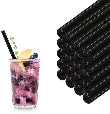 HALM Schwarze Glas Strohhalme Wiederverwendbar Trinkhalm - 50 Stück gerade 20 cm für Gastronomie, Restaurant, Bar, Cafe, Hotel - Spülmaschinenfest - Glastrinkhalme