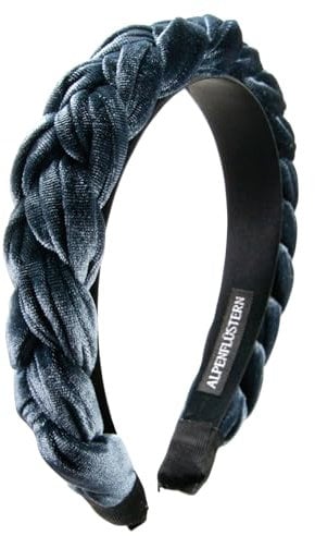 Alpenflüstern Trachten-Haarreif Samt Flechtoptik - Damen Haarschmuck rutschfest, Haarband geflochten fürs Dirndl (in traditionellen Farben) ADV132 (grau-blau)