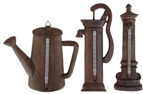 World of Weather Thermomètre Pompe Manuelle en Fonte - Marron - H 19,9 Cm