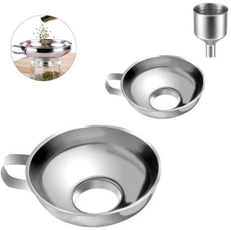 VicBou 3 Pièces Entonnoir Cuisine Confiture Kit, Entonnoir Inox Alimentaire, Filtre Huile Friteuse, avec Poignée, pour Transport de Liquides, Huiles, Haricots, Confitures, Poudres