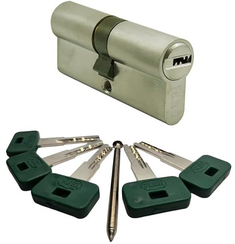 70mm Euro Cylinder Lock Door Barrel Lock Made of Solid Brass, Chrome Matt Finish Security Cylinders with Five Keys (30mm/40mm)