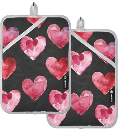 MNSRUU Pot Holder with Pocket for Kitchen Pink Heart 2Pcs Heat Resistant Trivets for Cooking and Baking