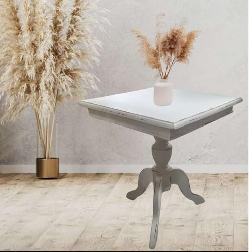 LEBENSwohnART Massivholz Beistelltisch TIGA 60cm antik-weiß Landhaus Shabby Chic Couchtisch Tisch
