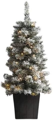 HMIR 3ft Snowy Pre-Lit Potted Christmas Tree With LED Lights, 90cm Indoor Snowy Pre Lit Mini Christmas Tree, Battery Operated, Home Decor