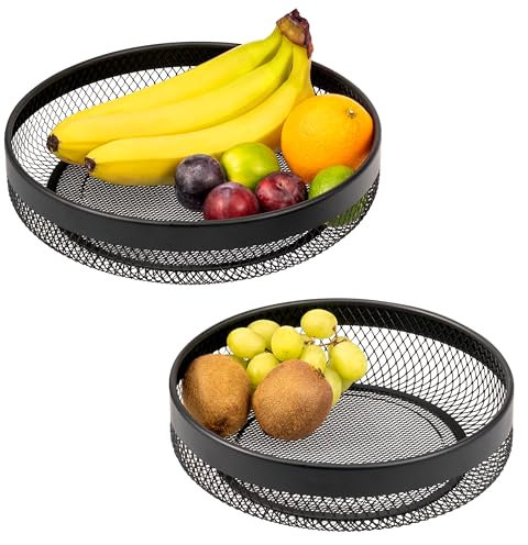 eluno Obstkorb - Brotkorb 2er Set, Moderne runde Obstschalen, Drahtkörbe in Zwei praktischen Größen - ideal geeignet für Obst, Gemüse, Brot und Snacks in Küche und Wohnzimmer aus schwarzem Metall